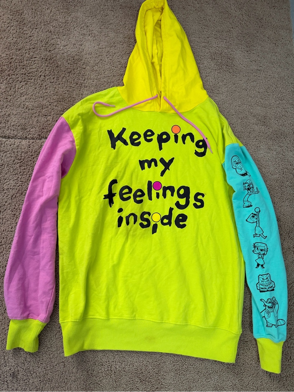 Disney Neon Yellow Hoodie with Pink and Aqua Colorblock Sleeves